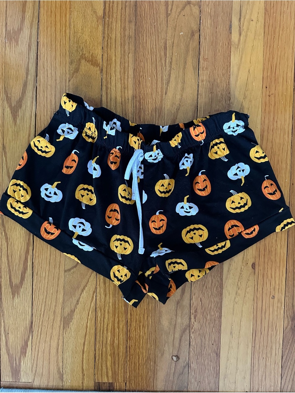 Black Halloween Pumpkin Print Lounge Shorts